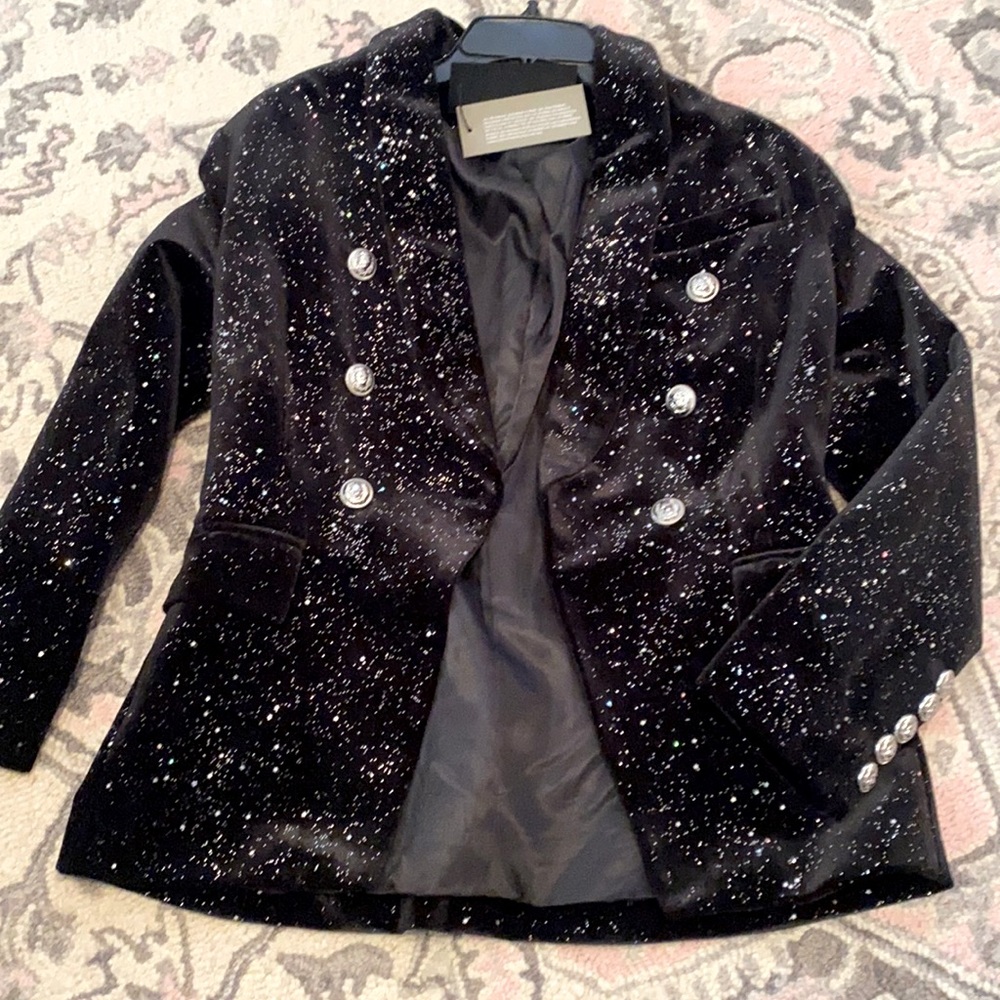 Black velvet glitter blazer size 6-8 (s/m) NWT